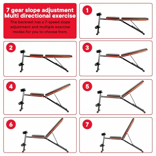 Banco ajustable con siete posiciones para ejercicio multidireccional.