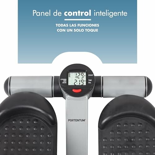 Panel de control de equipo de ejercicio con pantalla digital.