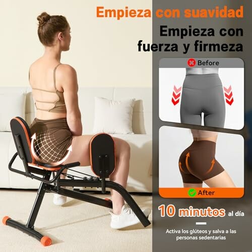 Mujer usando equipo de ejercicio para glúteos