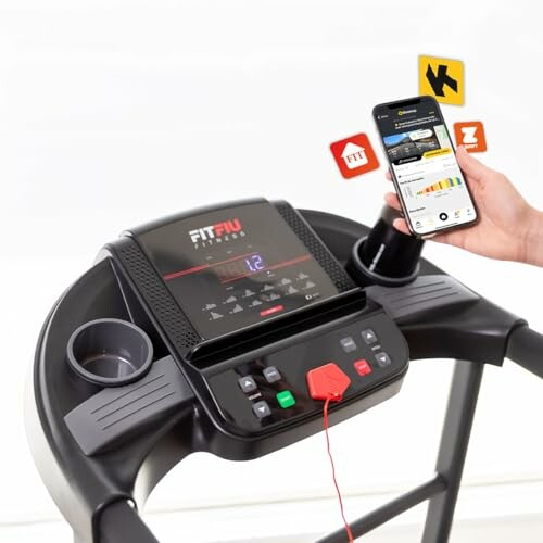 Consola de caminadora con teléfono inteligente.