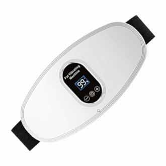 Cinturón vibratorio con pantalla digital y correas ajustables.